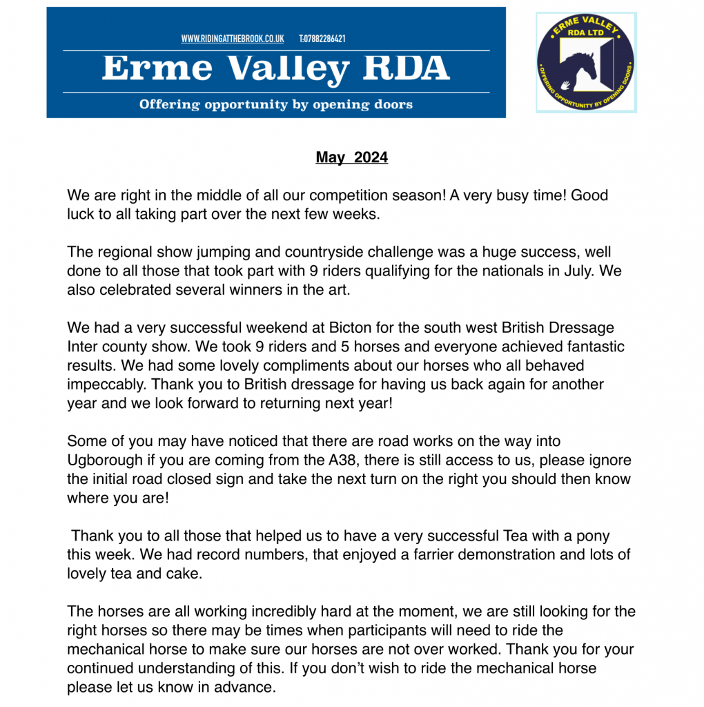 Erme Valley RDA Newsletter May 2024