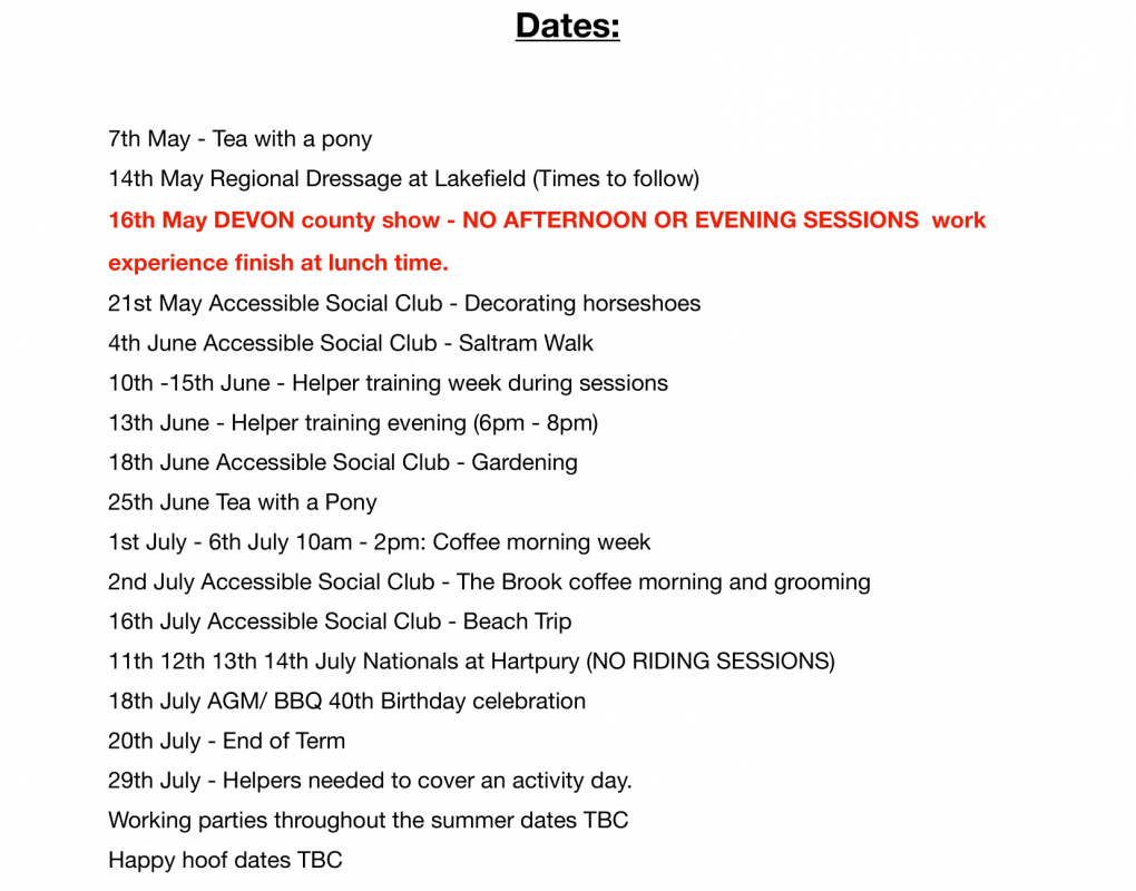 Erme Valley RDA Newsletter May 2024 - Dates
